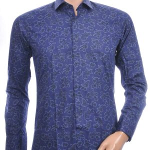 Corrino Italiaanse Slim Fit Heren Overhemd met Bloemen en Bladeren Dessin – Navy
