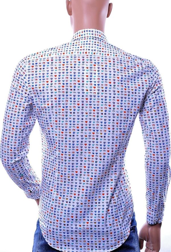 GABANO Italiaans Modern Fit Heren Overhemd met Allover Mokken Print – Wit | Trendy herenoverhemd voor casual en feestelijk gebruik