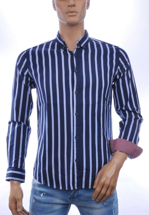 MCL Italiaans Slim Fit Heren Overhemd met Allover Verticale Strepen – Navy Blauw | Stijlvol, Comfortabel & Tijdloos