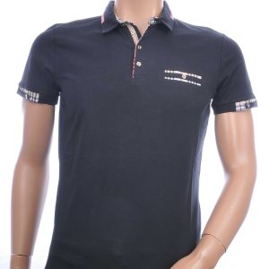 CI-BORG Trendy Effen Heren Polo T-Shirt met Sier Borstzak - Zwart