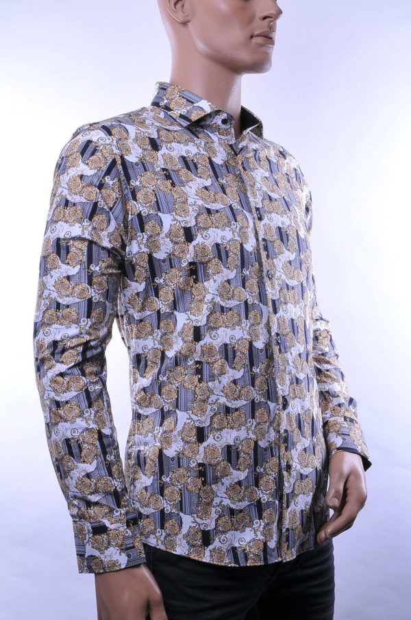 CORRINO Italiaans Modern Fit Heren Overhemd met opvallende Oud Grieks Motieven print – Beige