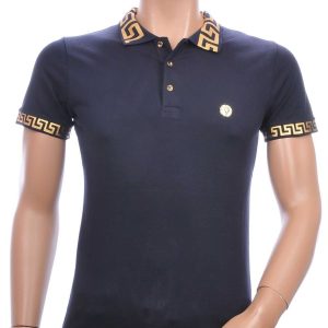 Ci-Borg Heren Polo T-Shirt met Leeuwenkop Badge – Navy Blauw
