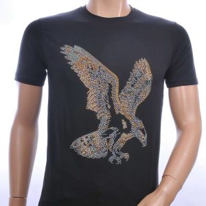 FRANCO RENZO Heren T-Shirt met ADELAAR Print en Zilveren Steentjes - Zwart | Trendy Zomerkleding voor Mannen | Kwalitatieve Casual T-Shirts