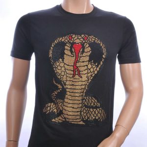 FRANCO RENZO Heren T-Shirt met Cobra Print en Goudkleurige Steentjes – Zwart