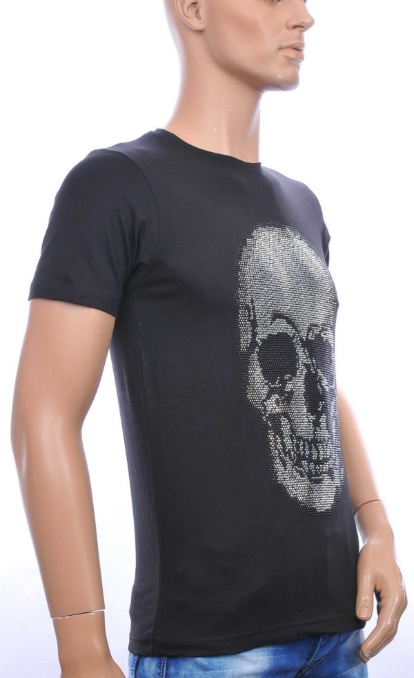 FRANCO RENZO Ronde Hals Heren Skull T-Shirt met Steentjes – Zwart | Trendy, Comfortabel en Perfect voor de Zomer