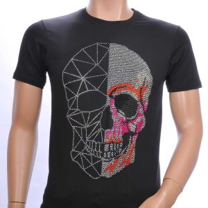 FRANCO RENZO Trendy Ronde Hals Heren Skull T-Shirt met Steentjes – Zwart | Zomer T-Shirt voor Mannen | Kwalitatieve Zomerkleding