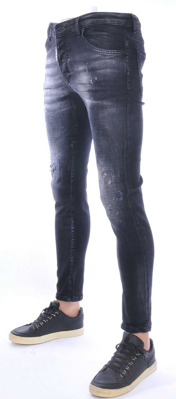 ICON2 Hippe Gewassen Gescheurde Slim Fit Stretch Heren Jeans met Verfspatten – Zwart | Trendy en Comfortabel voor de Moderne Man