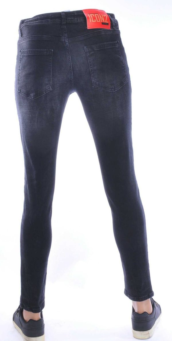 ICON2 Hippe Gewassen Gescheurde Slim Fit Stretch Heren Jeans met Verfspatten – Zwart | Trendy en Comfortabel voor de Moderne Man
