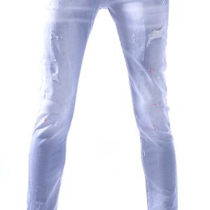 ICON2 Hippe Gescheurde Slim Fit Stretch Heren Jeans met Verfspatten – Grijs | Trendy en Comfortabel