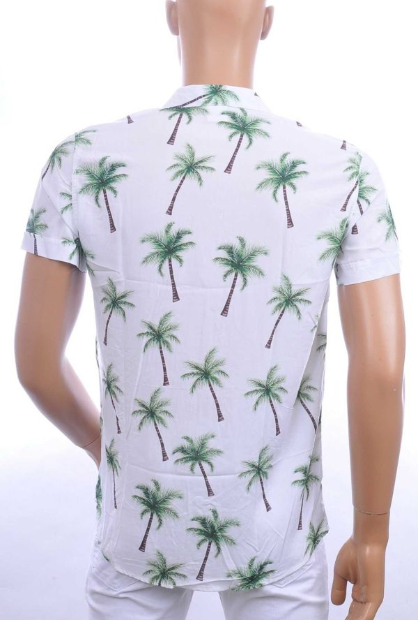 KZR Trendy Allover Palmbomen Dessin Heren Korte Mouwen Festival Overhemd - Wit