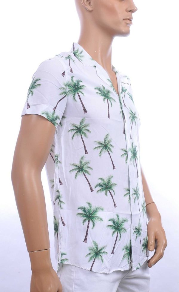 KZR Trendy Allover Palmbomen Dessin Heren Korte Mouwen Festival Overhemd - Wit
