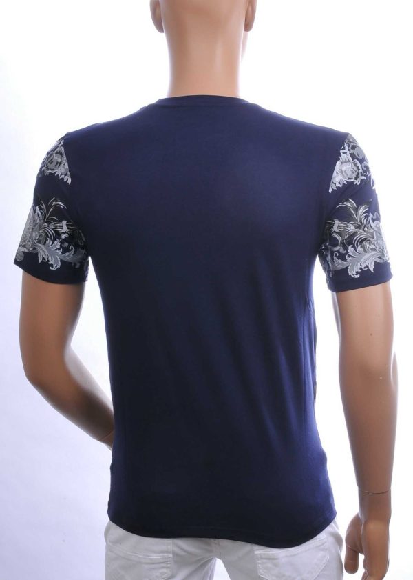 Les Designers Trendy Ronde Hals Heren T-shirt met Leeuwenkop Print Met Steentjes – Navy