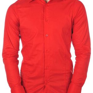 Red Bridge Slim Fit Stretch Effen Overhemd voor Heren - Rood | Elegant en Comfortabel