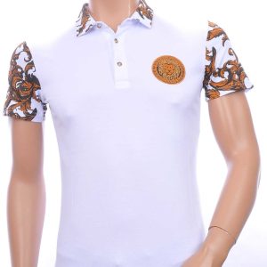 Ci-Borg Trendy Heren Polo T-Shirt met Leeuwenkop Badge – Wit
