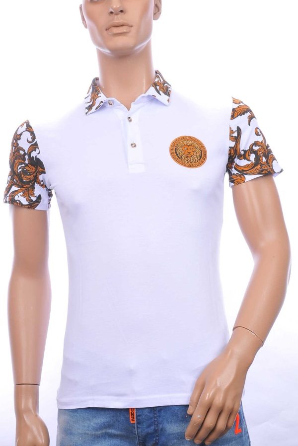 Ci-Borg Trendy Heren Polo T-Shirt met Leeuwenkop Badge – Wit