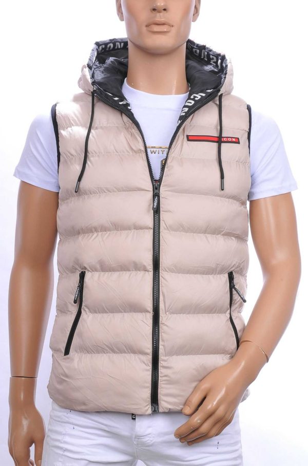 ICON2 Trendy Heren Bodywarmer met Permanente Capuchon - Beige