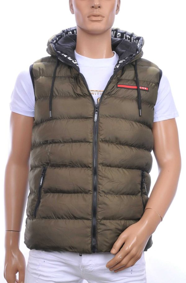 ICON2 Trendy Heren Bodywarmer met Permanente Capuchon - Khaki