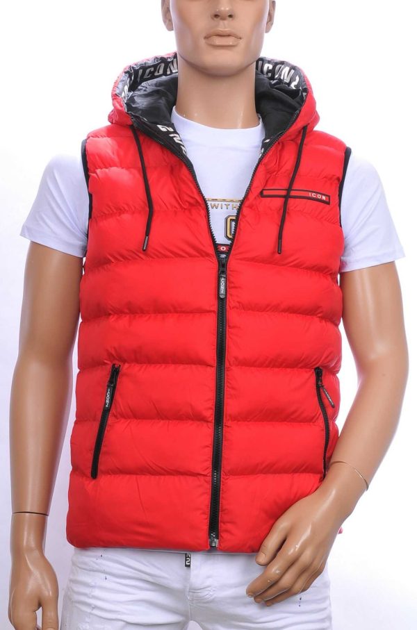ICON2 Trendy Heren Bodywarmer met Permanente Capuchon - Rood