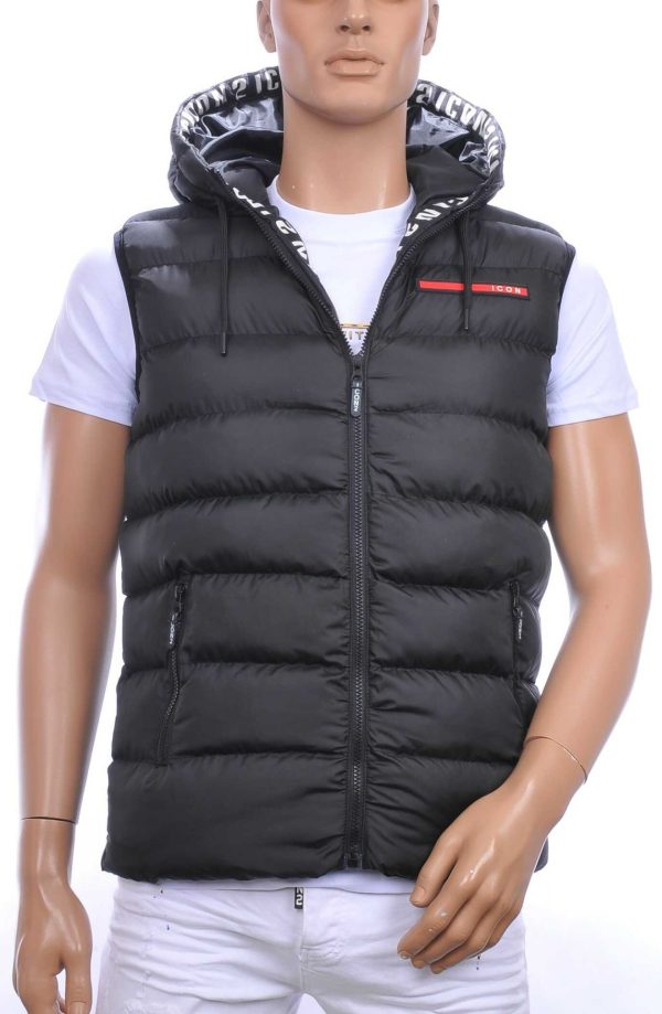 ICON2 Trendy Heren Bodywarmer met Permanente Capuchon - Zwart