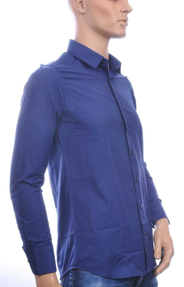 ARYA Trendy Italiaans Getailleerd Slim Fit Effen Heren Overhemd – Navy