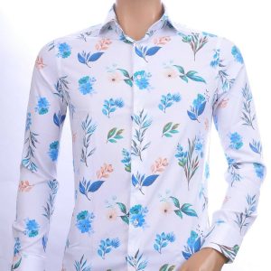 ARYA Trendy Allover Bloemenpatroon Italiaans Slim Fit Getailleerd Heren Overhemd - Wit