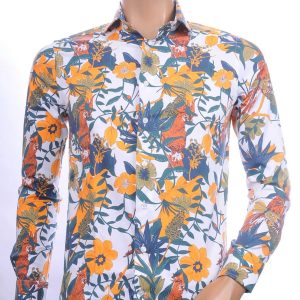 ARYA Italiaans Getailleerd Slim Fit Heren Overhemd met Allover Bloemenpatroon - Wit