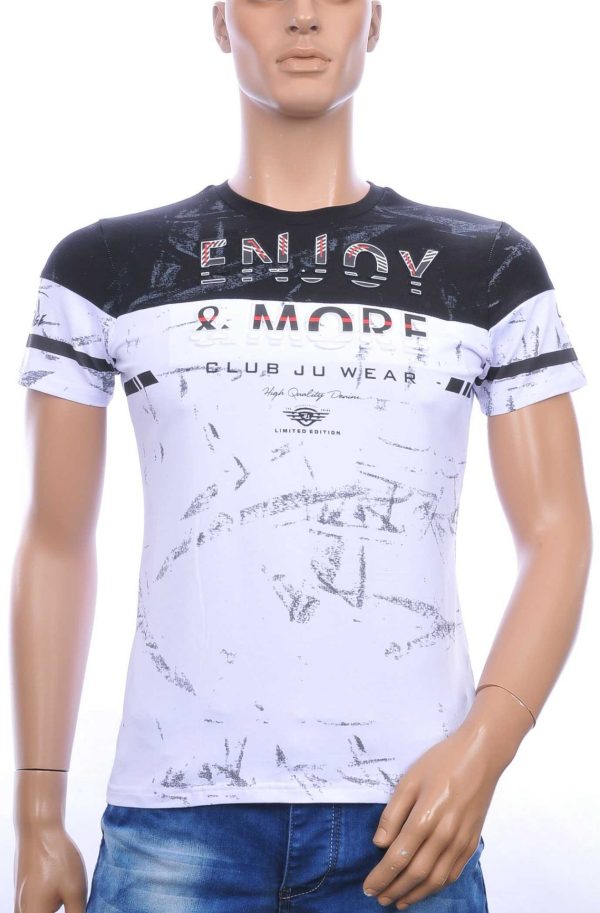 Ci Borg Trendy ENJOY & MORE Ronde Hals Heren T-Shirt met 3D Letters - Wit