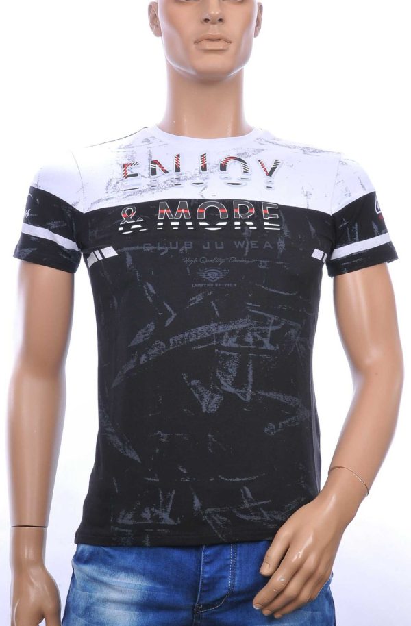 Ci Borg Trendy ENJOY & MORE Ronde Hals Heren T-Shirt met 3D Letters - Zwart