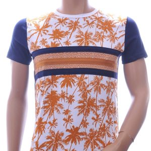 Club-Ju Hawaii T-Shirt met Ronde Hals en Palmbomen Print – Beige