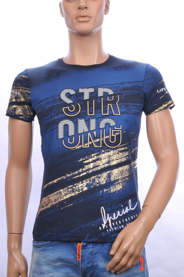 CLUB JU Trendy STRONG Ronde Hals Heren T-Shirt met 3D Letters - Navy