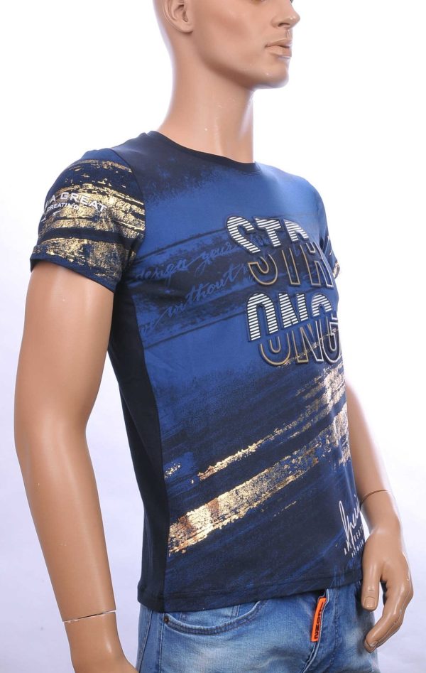 CLUB JU Trendy STRONG Ronde Hals Heren T-Shirt met 3D Letters - Navy
