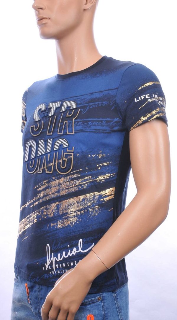 CLUB JU Trendy STRONG Ronde Hals Heren T-Shirt met 3D Letters - Navy