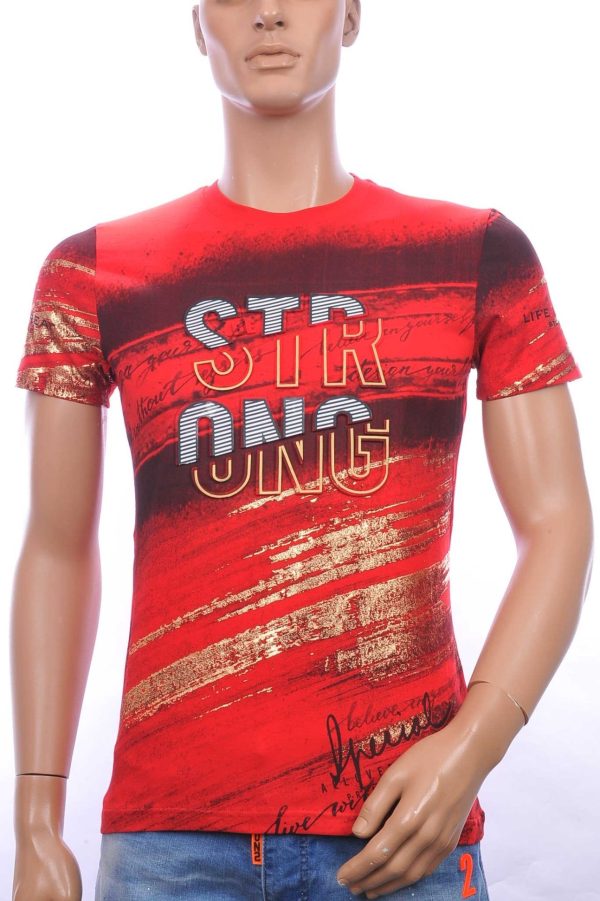 CLUB JU Trendy STRONG Ronde Hals Heren T-Shirt met 3D Letters - Rood