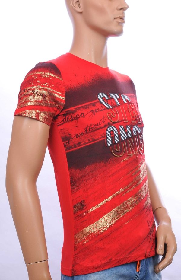 CLUB JU Trendy STRONG Ronde Hals Heren T-Shirt met 3D Letters - Rood