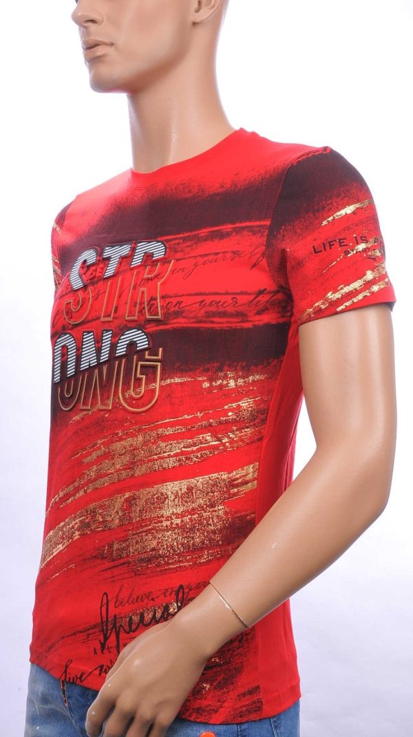 CLUB JU Trendy STRONG Ronde Hals Heren T-Shirt met 3D Letters - Rood
