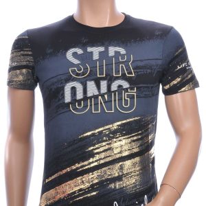 CLUB JU Trendy STRONG Ronde Hals Heren T-Shirt met 3D Letters - Zwart
