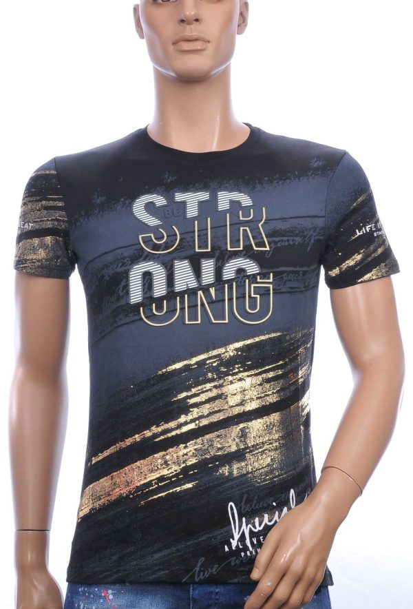 CLUB JU Trendy STRONG Ronde Hals Heren T-Shirt met 3D Letters - Zwart