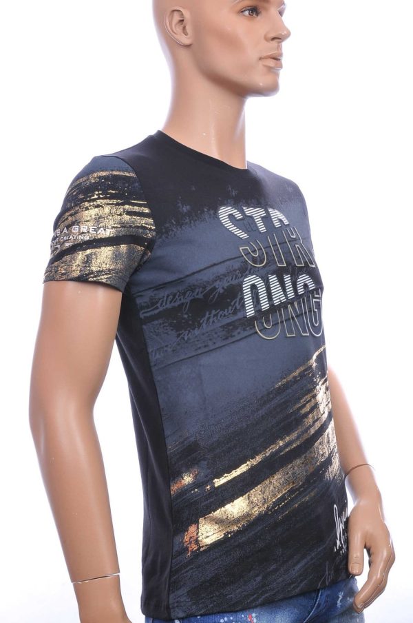 CLUB JU Trendy STRONG Ronde Hals Heren T-Shirt met 3D Letters - Zwart