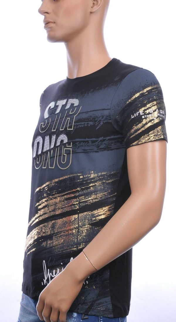 CLUB JU Trendy STRONG Ronde Hals Heren T-Shirt met 3D Letters - Zwart