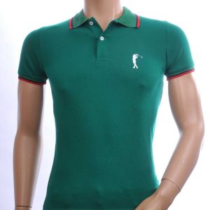 Contour Trendy Effen Kleur Heren Polo T-Shirt met Golfer Silhouette Logo – Groen | Modieuze heren polo voor casual en sportieve looks