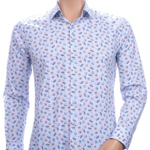 FERLUCCI Trendy Regular Fit Heren Overhemd Met Allover Multi Color Egeltjes Dessin - Wit