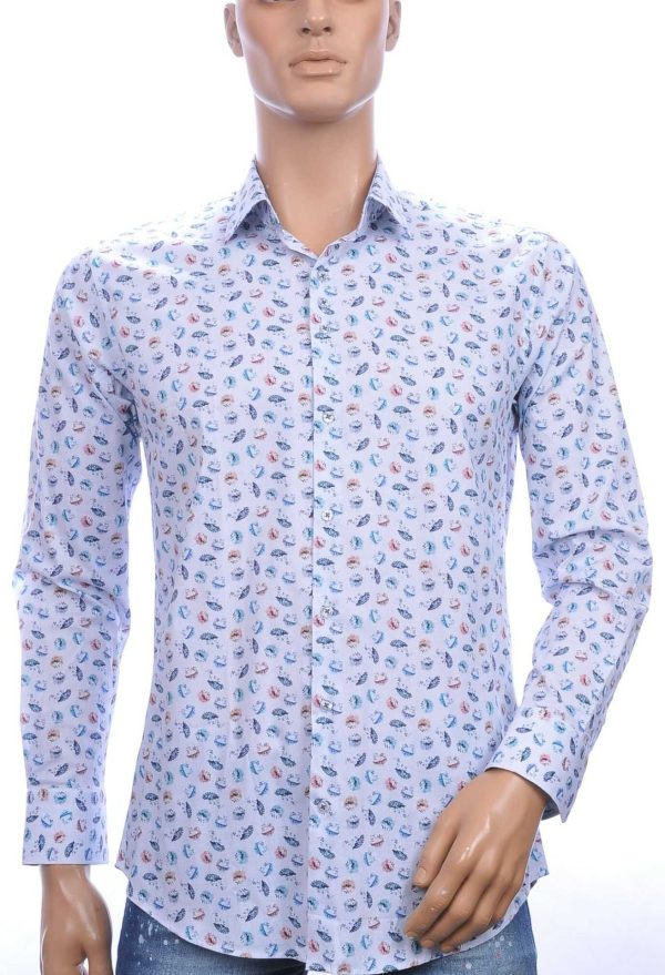 FERLUCCI Trendy Regular Fit Heren Overhemd Met Allover Multi Color Egeltjes Dessin - Wit