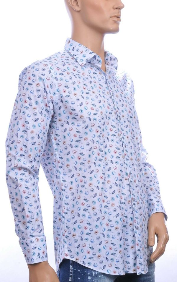 FERLUCCI Trendy Regular Fit Heren Overhemd Met Allover Multi Color Egeltjes Dessin - Wit