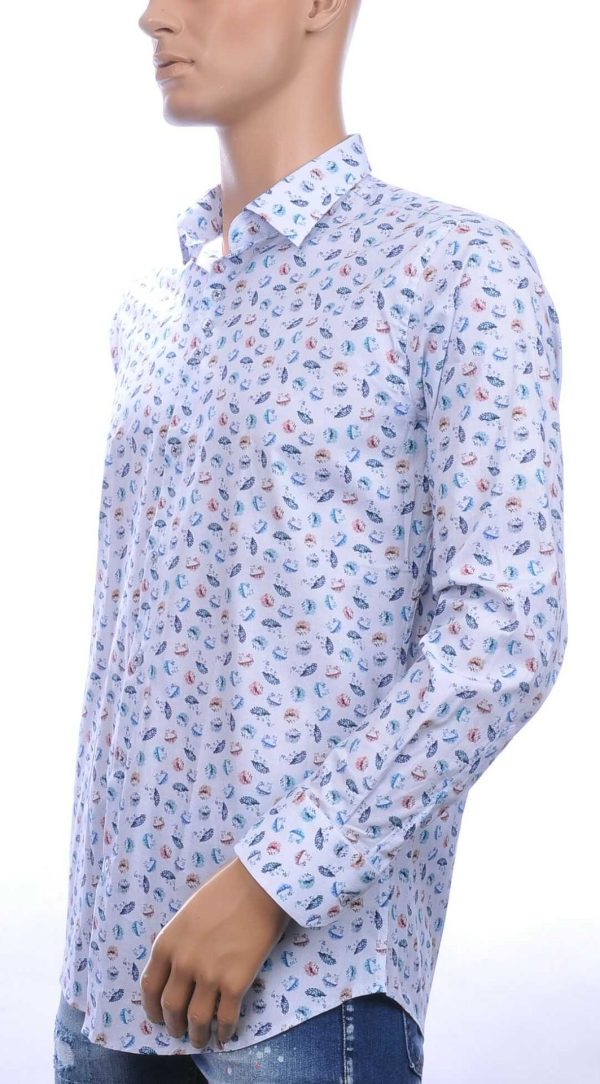 FERLUCCI Trendy Regular Fit Heren Overhemd Met Allover Multi Color Egeltjes Dessin - Wit