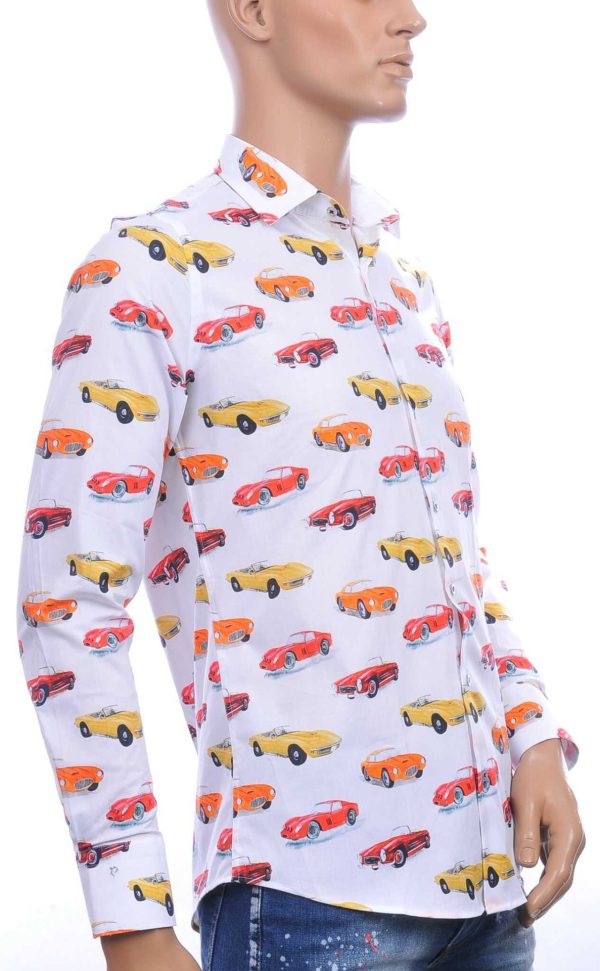 FERLUCCI Allover Multi kleur Oldtimers Auto’s Heren Overhemd - Wit