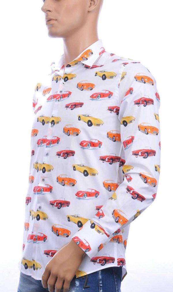 FERLUCCI Allover Multi kleur Oldtimers Auto’s Heren Overhemd - Wit