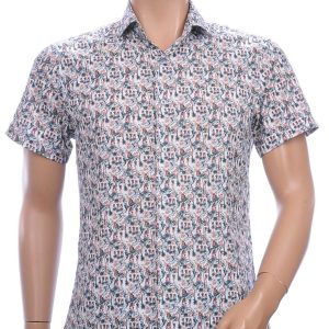 Ferlucci Slim Fit Hawaii Heren Overhemd met Korte Mouwen en Palmbomenprint – Beige