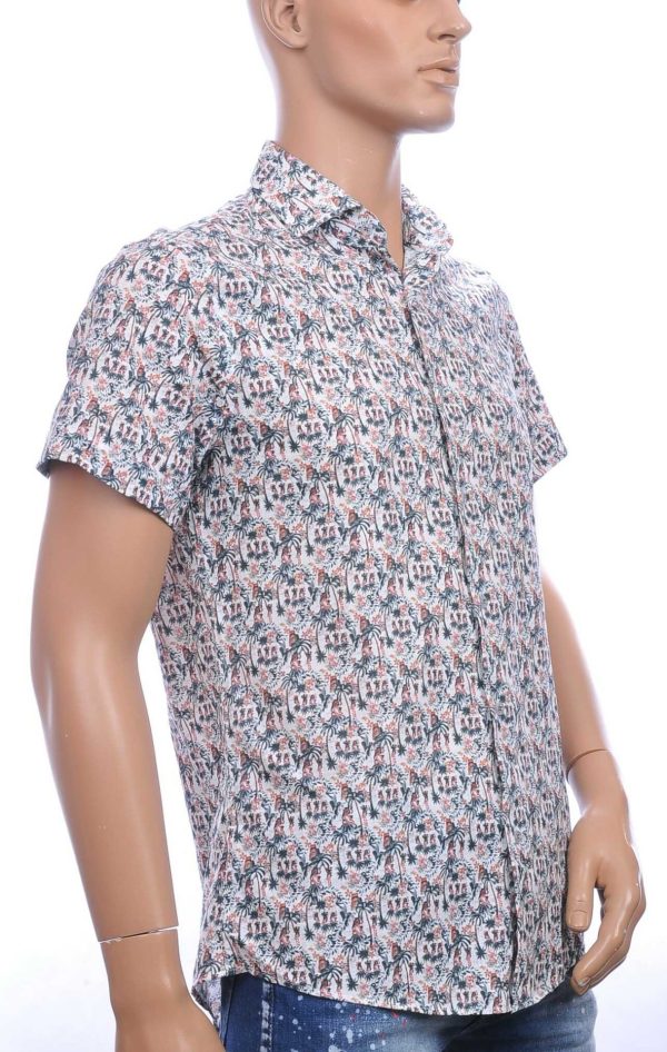 Ferlucci Slim Fit Hawaii Heren Overhemd met Korte Mouwen en Palmbomenprint – Beige
