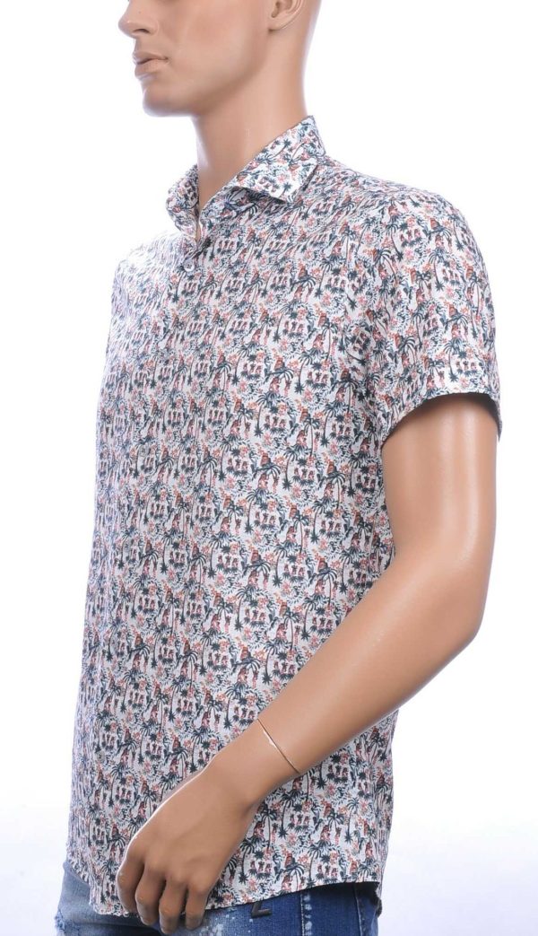 Ferlucci Slim Fit Hawaii Heren Overhemd met Korte Mouwen en Palmbomenprint – Beige