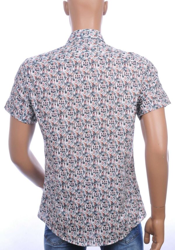 Ferlucci Slim Fit Hawaii Heren Overhemd met Korte Mouwen en Palmbomenprint – Beige